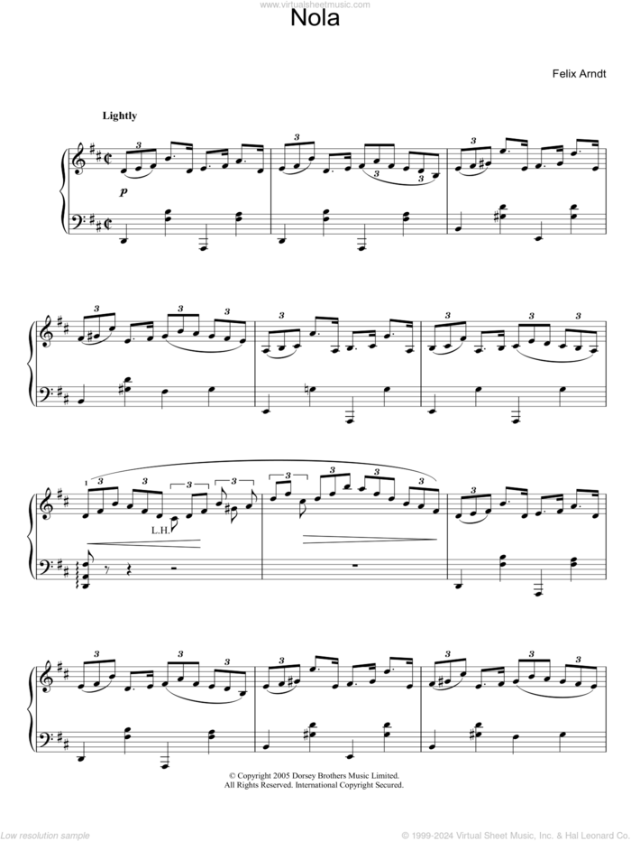 Nola sheet music for piano solo by Felix Arndt, intermediate skill level