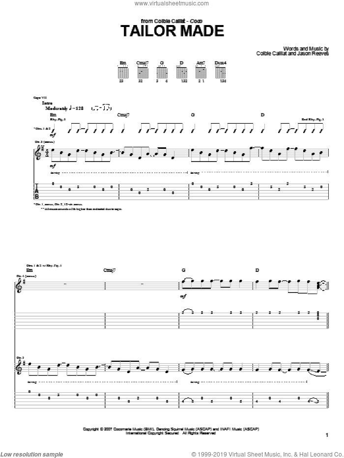 Tailor Made sheet music for guitar (tablature) by Colbie Caillat and Jason Reeves, intermediate skill level
