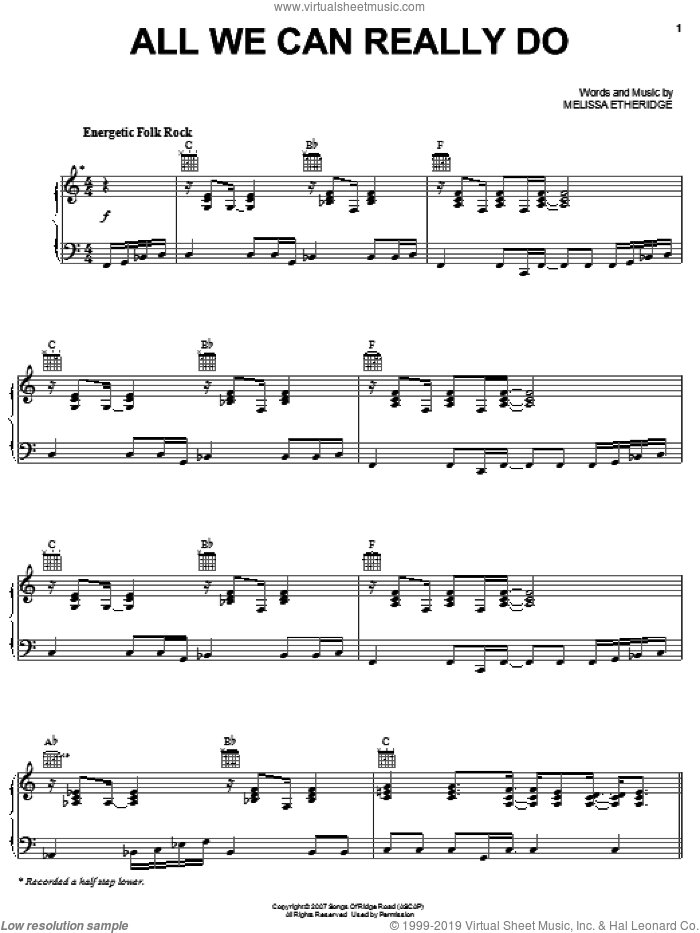 All We Can Really Do sheet music for voice, piano or guitar by Melissa Etheridge, intermediate skill level