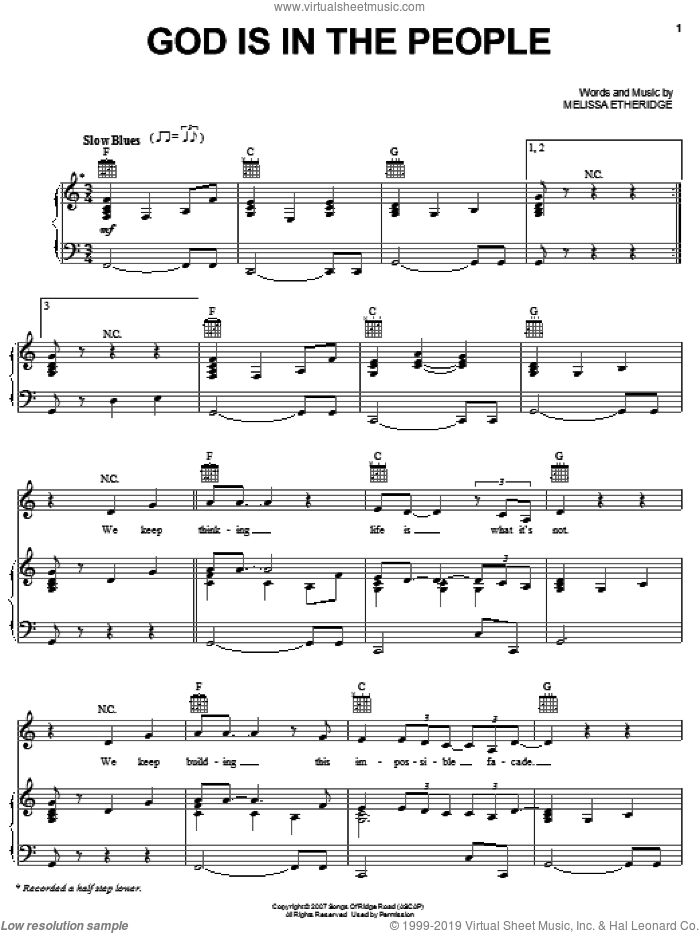God Is In The People sheet music for voice, piano or guitar by Melissa Etheridge, intermediate skill level