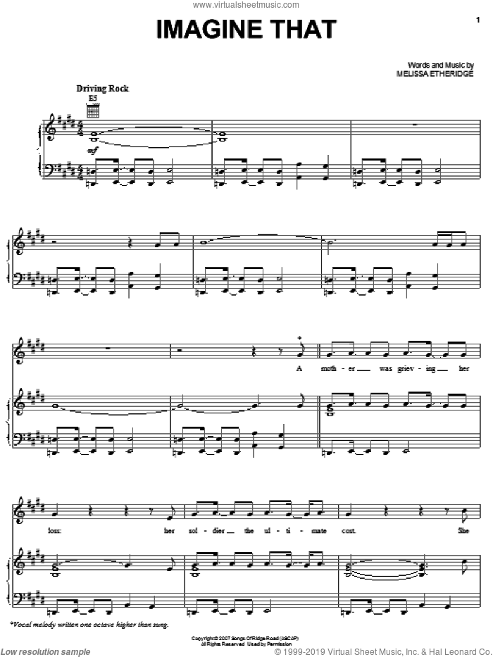 Imagine That sheet music for voice, piano or guitar by Melissa Etheridge, intermediate skill level