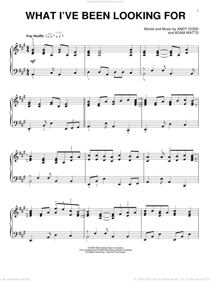 What I've Been Looking For sheet music for piano solo by High School Musical, Adam Watts and Andy Dodd, intermediate skill level
