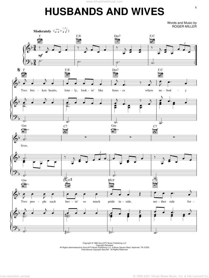 Husbands And Wives sheet music for voice, piano or guitar by Roger Miller and Brooks & Dunn, intermediate skill level