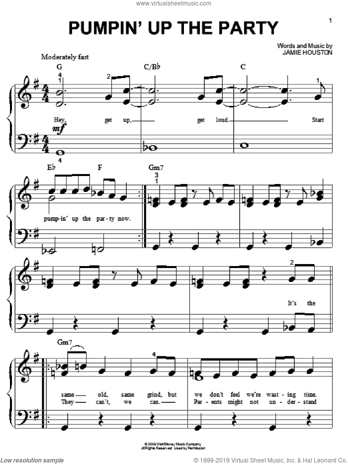 Pumpin' Up The Party sheet music for piano solo (big note book) by Hannah Montana, Miley Cyrus and Jamie Houston, easy piano (big note book)