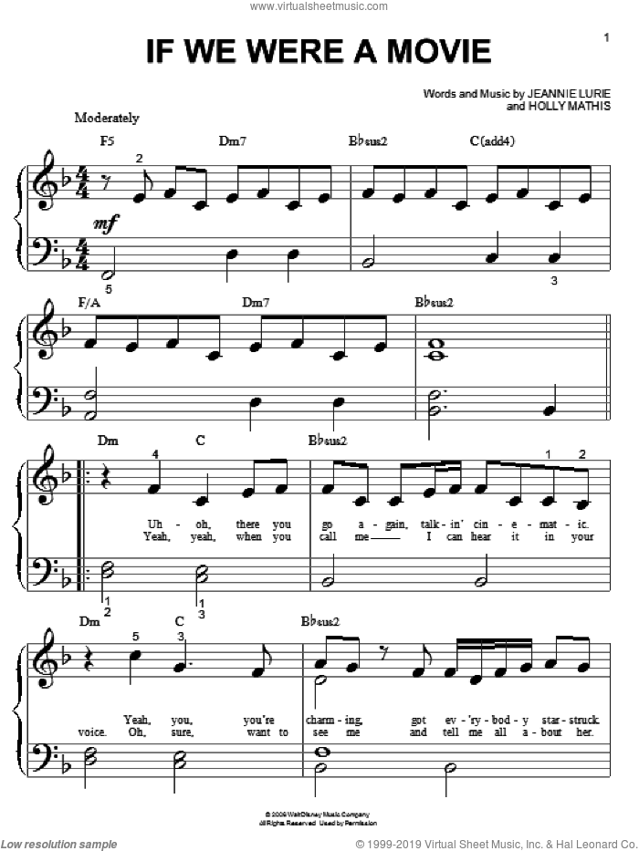 If We Were A Movie sheet music for piano solo (big note book) by Hannah Montana, Miley Cyrus, Holly Mathis and Jeannie Lurie, easy piano (big note book)