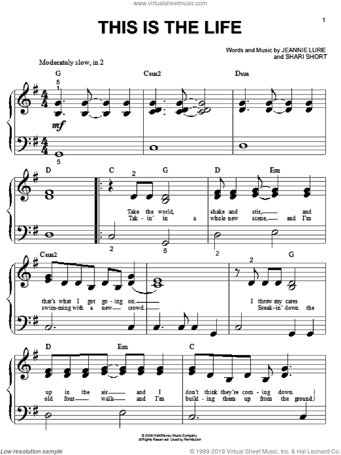 This Is The Life sheet music for piano solo (big note book) by Hannah Montana, Miley Cyrus, Jeannie Lurie and Shari Short, easy piano (big note book)