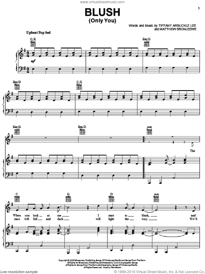 Blush (Only You) sheet music for voice, piano or guitar by Plumb, Matt Bronleewe and Tiffany Arbuckle, intermediate skill level