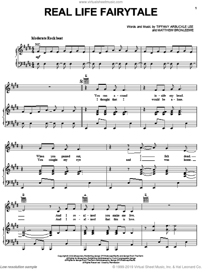 Real Life Fairytale sheet music for voice, piano or guitar by Plumb, Matt Bronleewe and Tiffany Arbuckle, intermediate skill level