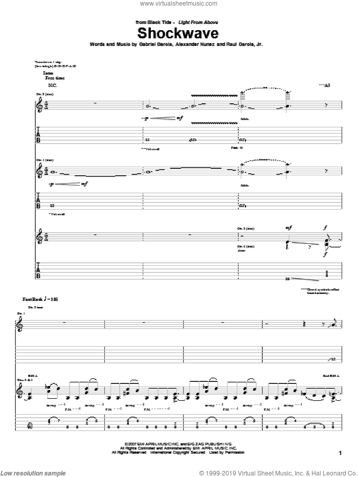 Shockwave sheet music for guitar (tablature) by Black Tide, Alexander Nunez, Gabriel Garcia and Raul Garcia, Jr., intermediate skill level