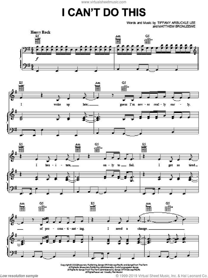 I Can't Do This sheet music for voice, piano or guitar by Plumb, Matt Bronleewe and Tiffany Arbuckle, intermediate skill level