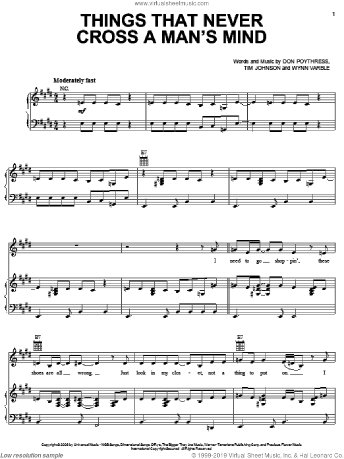 Things That Never Cross A Man's Mind sheet music for voice, piano or guitar by Kellie Pickler, Don Poythress, Tim Johnson and Wynn Varble, intermediate skill level