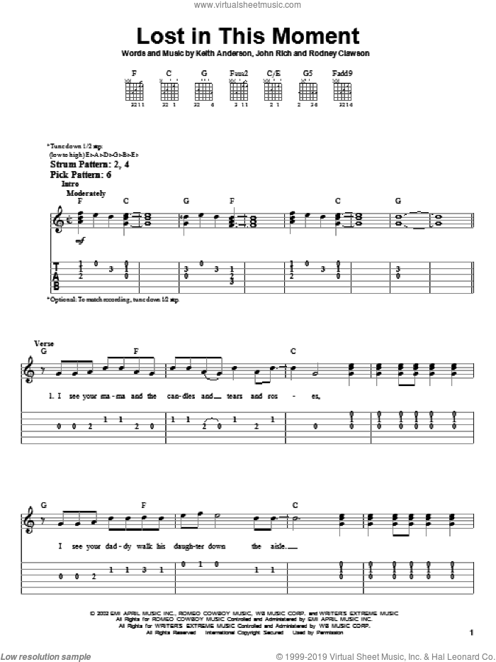 Lost In This Moment sheet music for guitar solo (easy tablature) by Big & Rich, John Rich, Keith Anderson and Rodney Clawson, easy guitar (easy tablature)