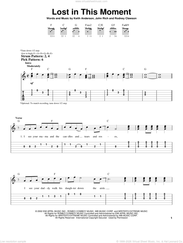 Lost In This Moment sheet music for guitar solo (easy tablature) by Big & Rich, John Rich, Keith Anderson and Rodney Clawson, easy guitar (easy tablature)