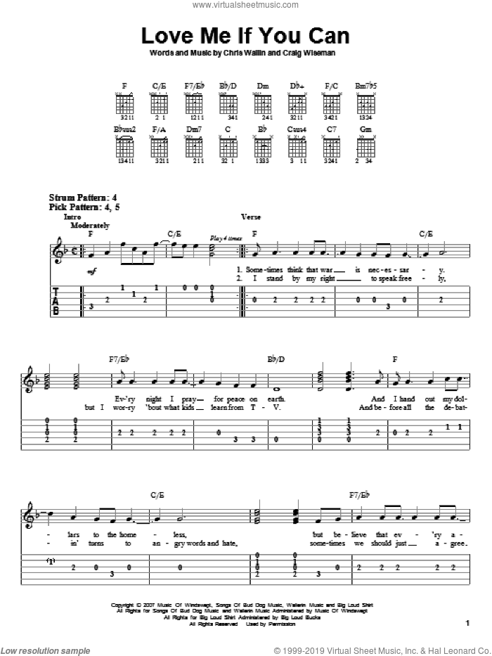 Love Me If You Can sheet music for guitar solo (easy tablature) by Toby Keith, Chris Wallin and Craig Wiseman, easy guitar (easy tablature)