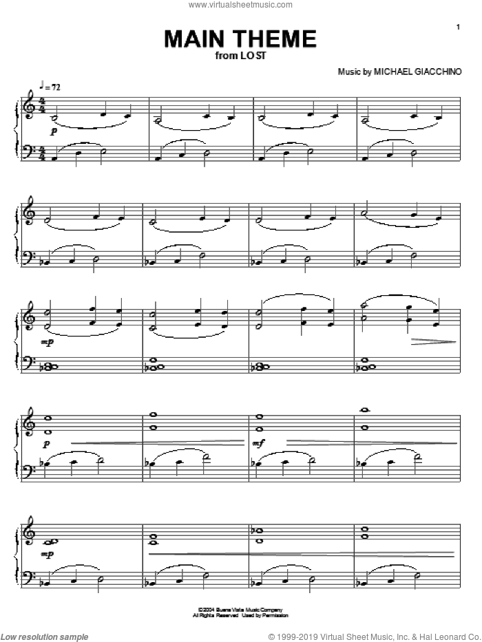 Lost End Credits sheet music for piano solo by Michael Giacchino and Lost (TV Series), intermediate skill level