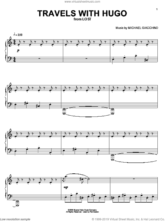 Travels With Hugo sheet music for piano solo by Michael Giacchino and Lost (TV Series), intermediate skill level