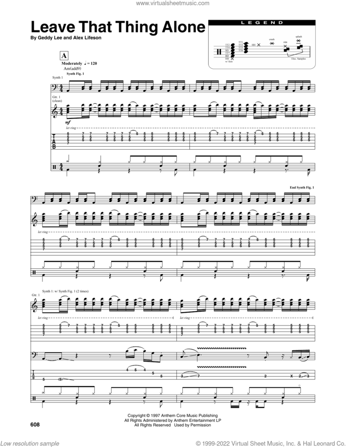 Leave That Thing Alone sheet music for chamber ensemble (Transcribed Score) by Rush, Alex Lifeson and Geddy Lee, intermediate skill level