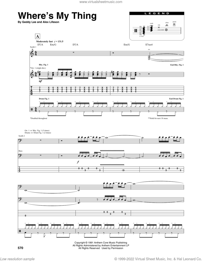Where's My Thing sheet music for chamber ensemble (Transcribed Score) by Rush, Alex Lifeson and Geddy Lee, intermediate skill level