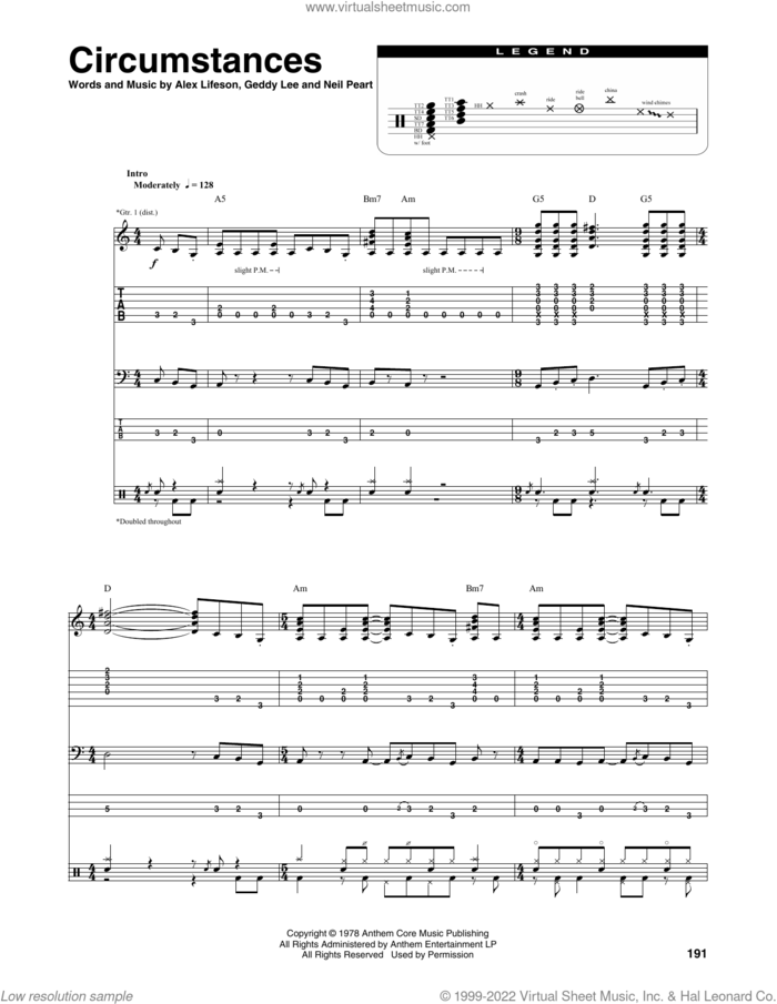 Circumstances sheet music for chamber ensemble (Transcribed Score) by Rush, Alex Lifeson, Geddy Lee and Neil Peart, intermediate skill level