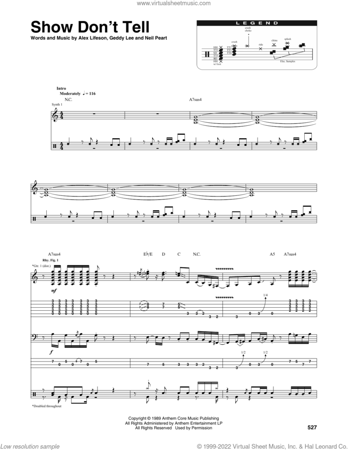 Show Don't Tell sheet music for chamber ensemble (Transcribed Score) by Rush, Alex Lifeson, Geddy Lee and Neil Peart, intermediate skill level
