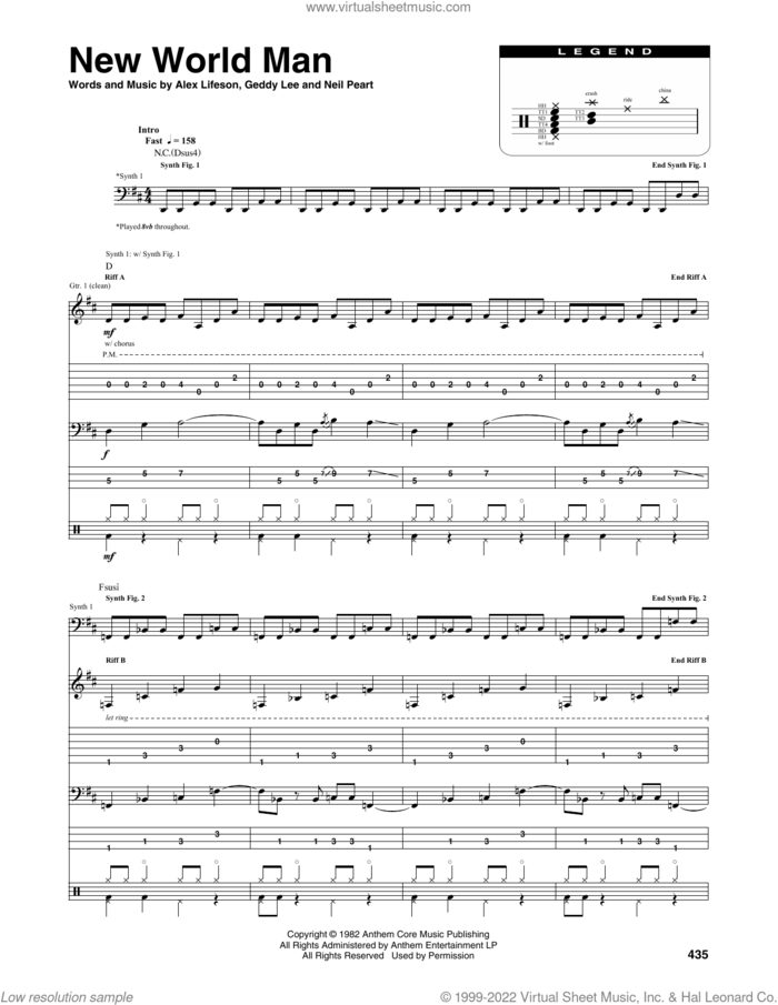 New World Man sheet music for chamber ensemble (Transcribed Score) by Rush, Alex Lifeson, Geddy Lee and Neil Peart, intermediate skill level