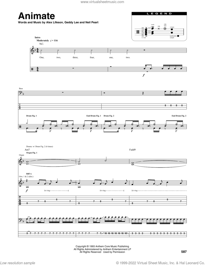 Animate sheet music for chamber ensemble (Transcribed Score) by Rush, Alex Lifeson, Geddy Lee and Neil Peart, intermediate skill level