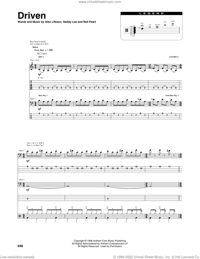 Driven sheet music for chamber ensemble (Transcribed Score) by Rush, Alex Lifeson, Geddy Lee and Neil Peart, intermediate skill level