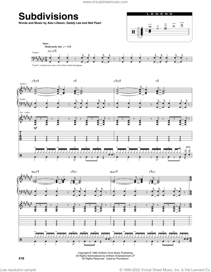 Subdivisions sheet music for chamber ensemble (Transcribed Score) by Rush, Alex Lifeson, Geddy Lee and Neil Peart, intermediate skill level