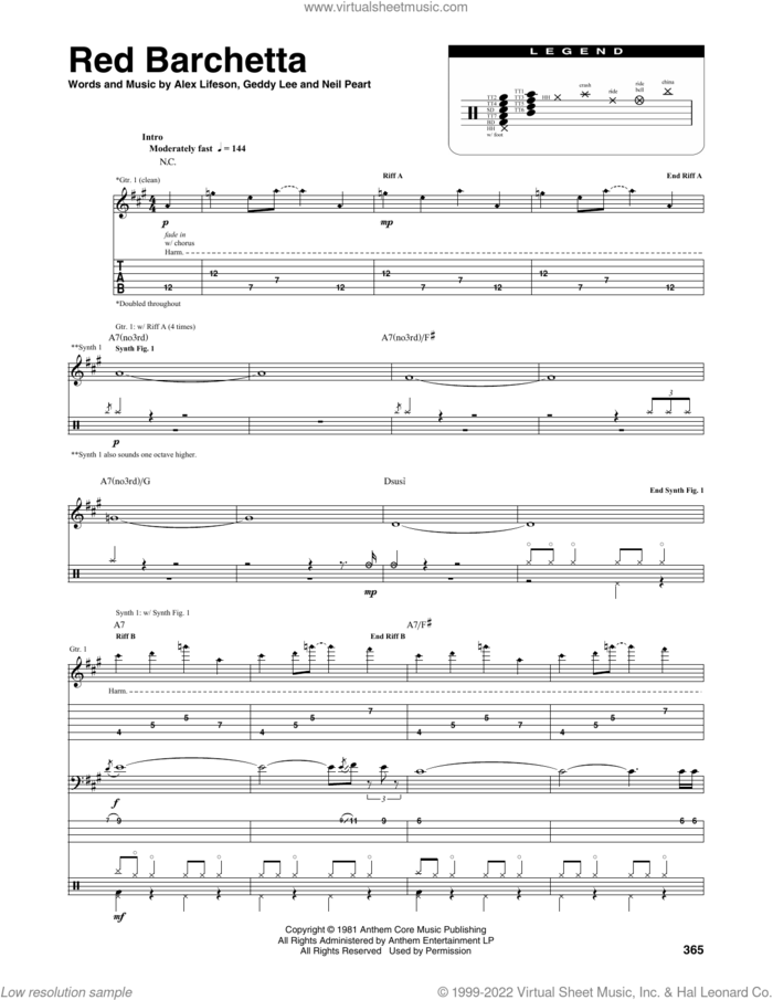 Red Barchetta sheet music for chamber ensemble (Transcribed Score) by Rush, Alex Lifeson, Geddy Lee and Neil Peart, intermediate skill level
