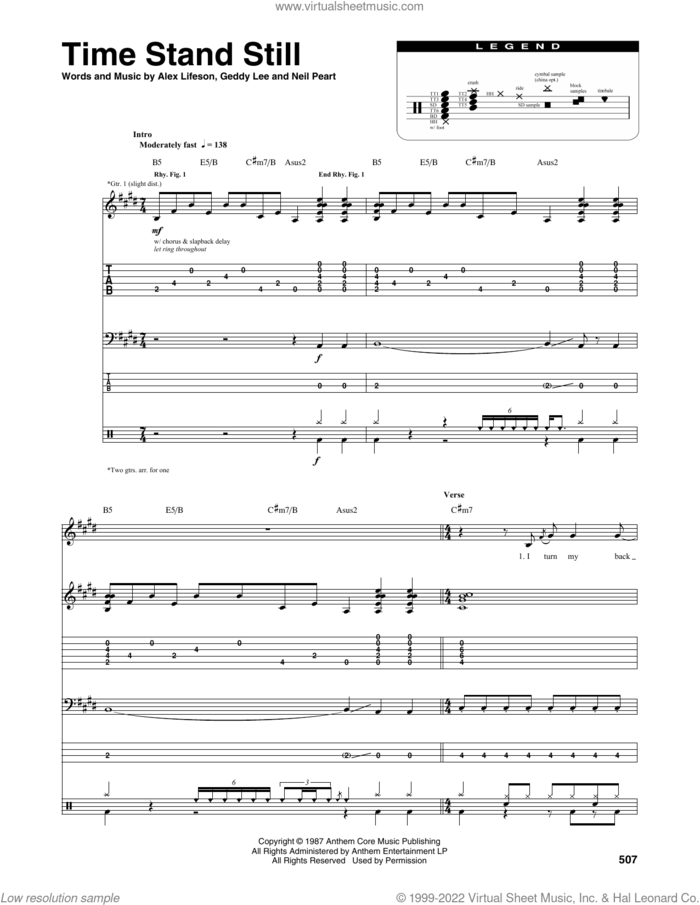 Time Stand Still sheet music for chamber ensemble (Transcribed Score) by Rush, Alex Lifeson, Geddy Lee and Neil Peart, intermediate skill level