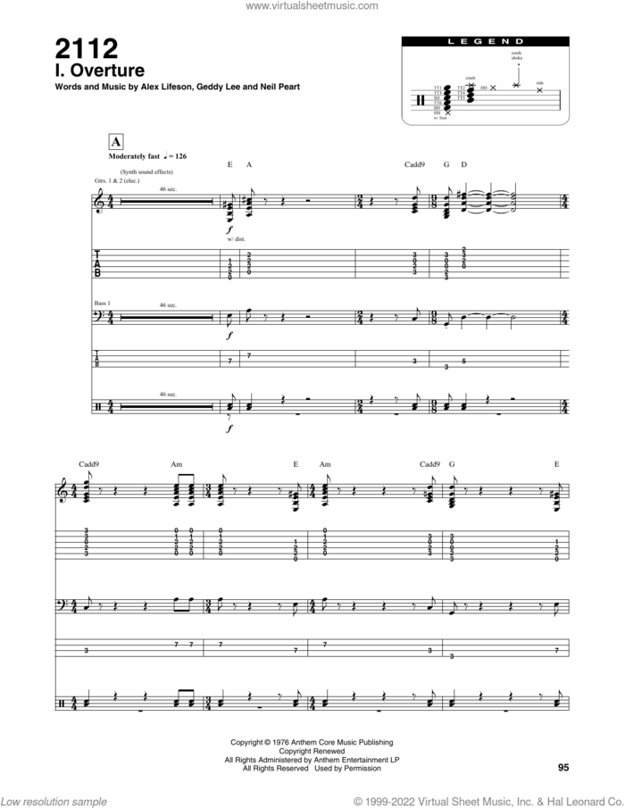 2112-I Overture sheet music for chamber ensemble (Transcribed Score) by Rush, Alex Lifeson, Geddy Lee and Neil Peart, intermediate skill level
