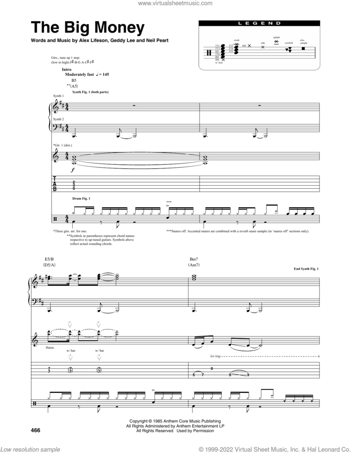 The Big Money sheet music for chamber ensemble (Transcribed Score) by Rush, Alex Lifeson, Geddy Lee and Neil Peart, intermediate skill level