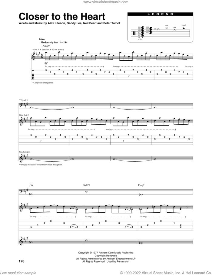 Closer To The Heart sheet music for chamber ensemble (Transcribed Score) by Rush, Alex Lifeson, Geddy Lee, Neil Peart and Peter Talbot, intermediate skill level
