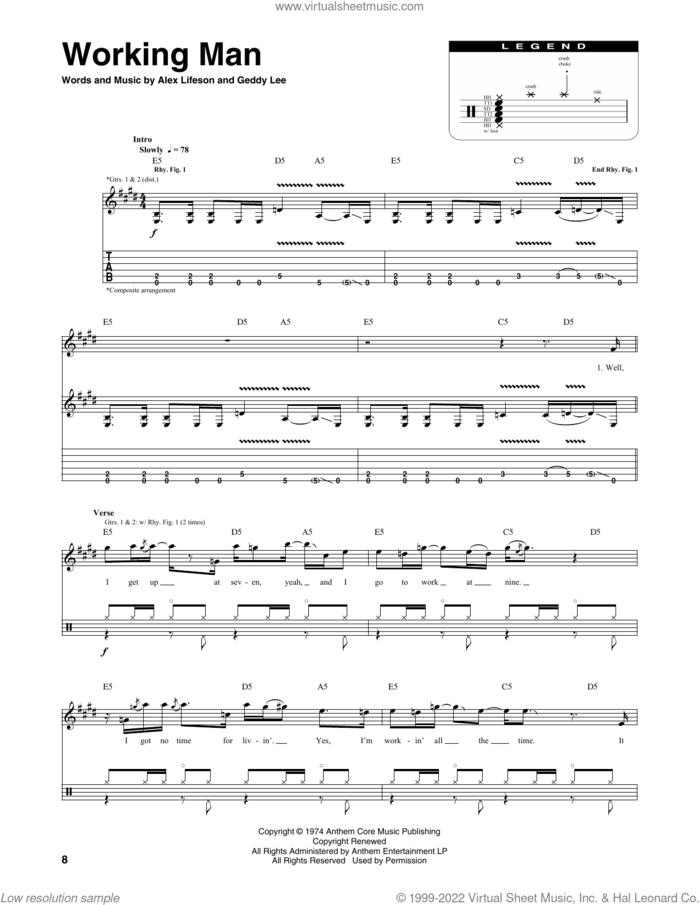 Working Man sheet music for chamber ensemble (Transcribed Score) by Rush, Alex Lifeson and Geddy Lee, intermediate skill level