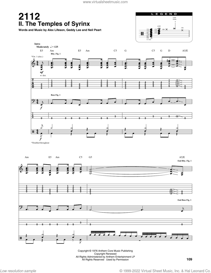 2112-II The Temples Of Syrinx sheet music for chamber ensemble (Transcribed Score) by Rush, Alex Lifeson, Geddy Lee and Neil Peart, intermediate skill level