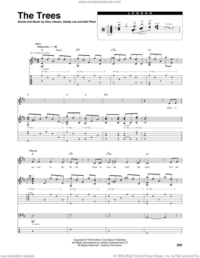 The Trees sheet music for chamber ensemble (Transcribed Score) by Rush, Alex Lifeson, Geddy Lee and Neil Peart, intermediate skill level