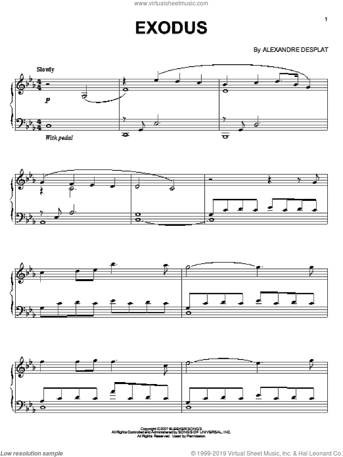 Exodus sheet music for piano solo by Alexandre Desplat and Lust, Caution (Movie), intermediate skill level