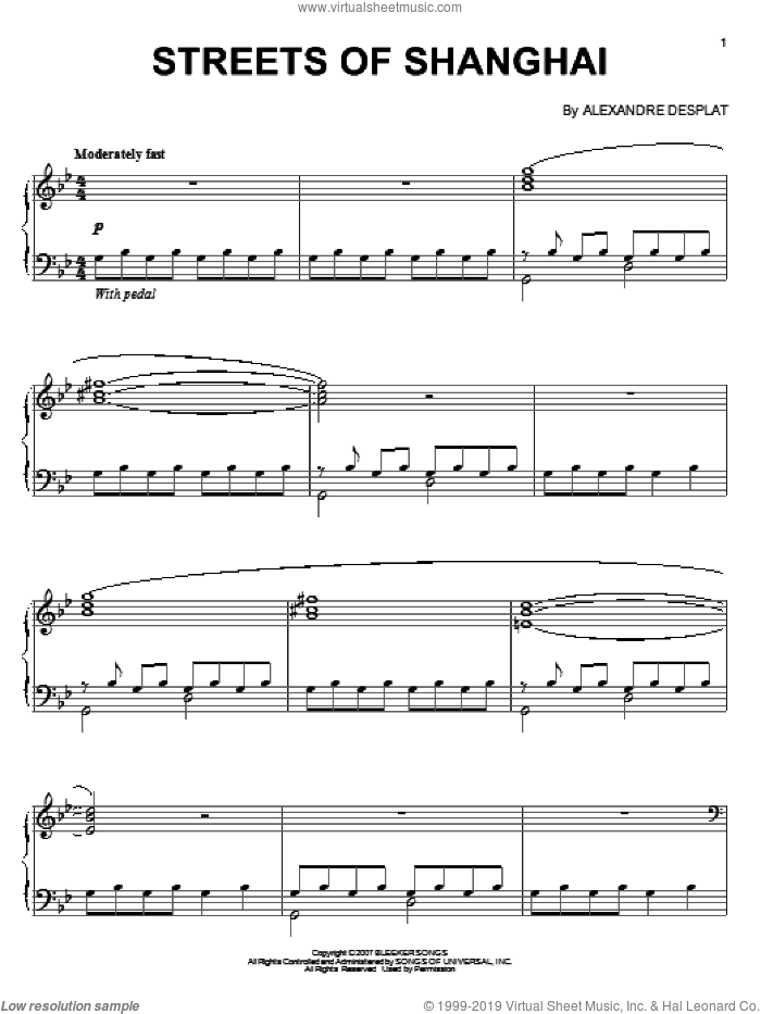 Streets Of Shanghai sheet music for piano solo by Alexandre Desplat and Lust, Caution (Movie), intermediate skill level