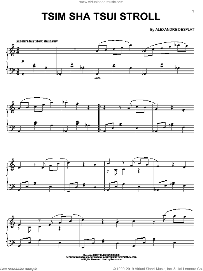 Tsim Sha Tsui Stroll sheet music for piano solo by Alexandre Desplat and Lust, Caution (Movie), intermediate skill level