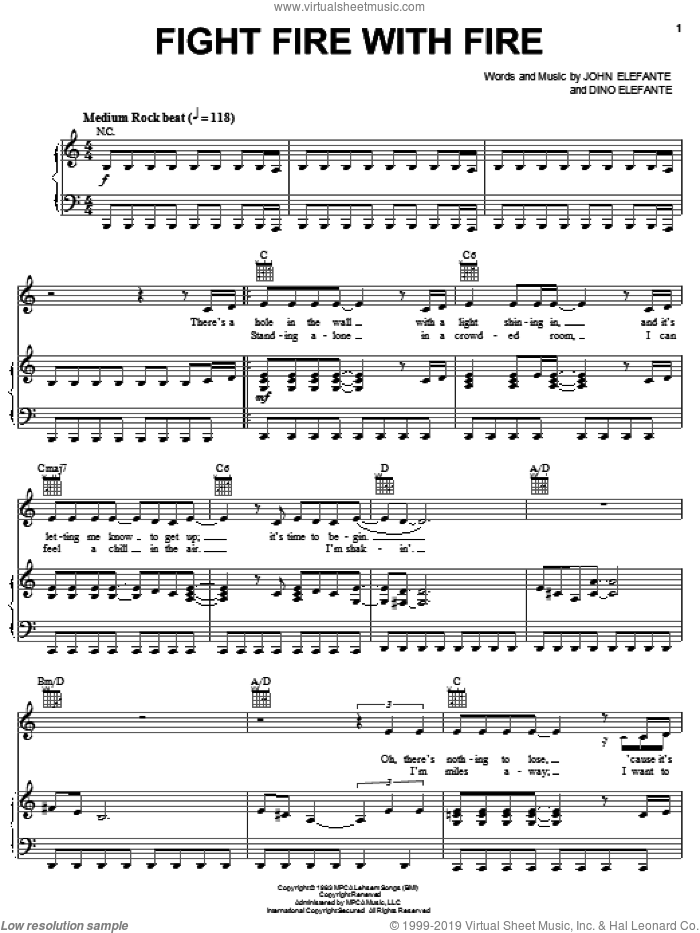 Fight Fire With Fire sheet music for voice, piano or guitar by Kansas, Dino Elefante and John Elefante, intermediate skill level