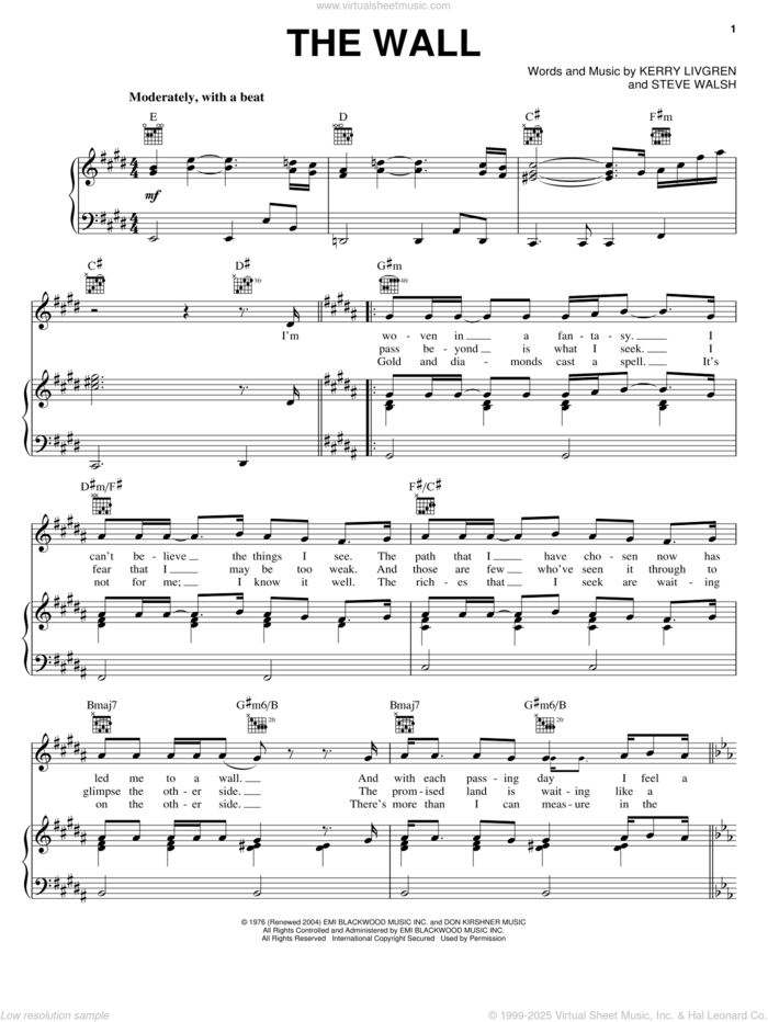 Download Digital Sheet Music of Kansas for Piano, Vocal and Guitar