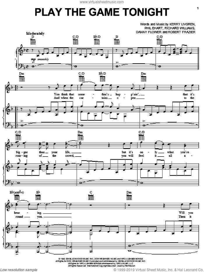 Play The Game Tonight sheet music for voice, piano or guitar by Kansas, Danny Flower, Kerry Livgren, Phil Ehart, Richard Williams and Robert Frazier, intermediate skill level