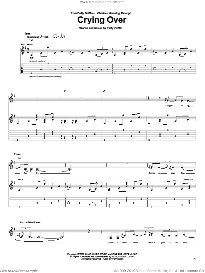 Crying Over sheet music for guitar (tablature) by Patty Griffin, intermediate skill level