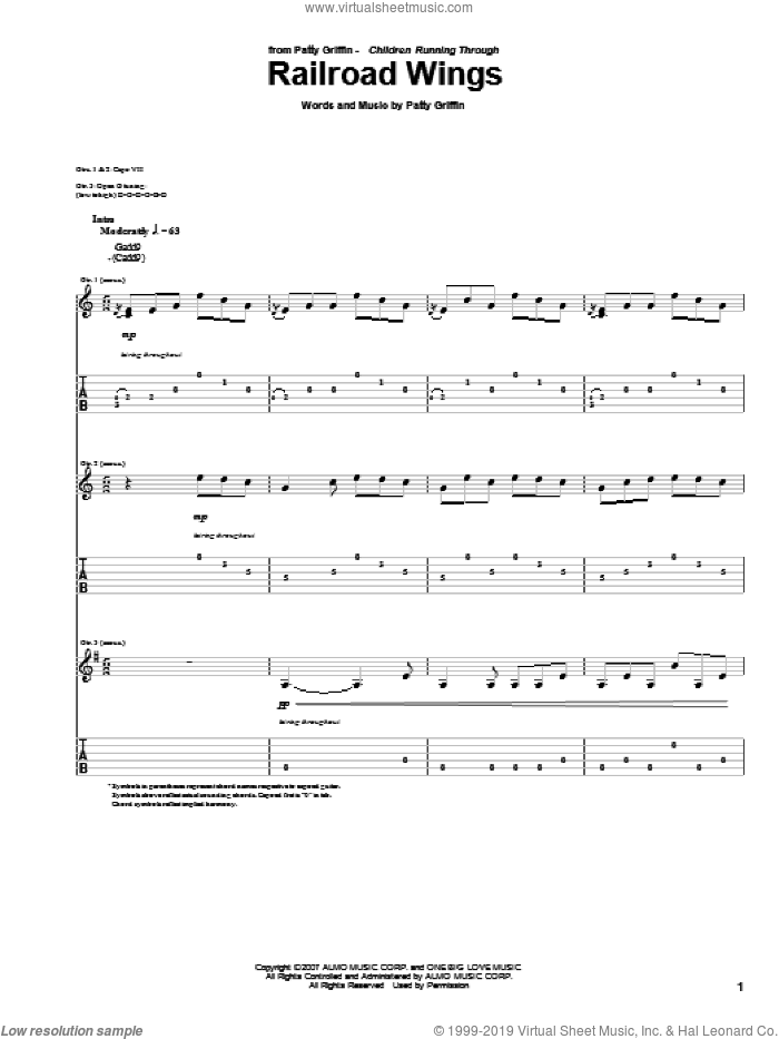 Railroad Wings sheet music for guitar (tablature) by Patty Griffin, intermediate skill level