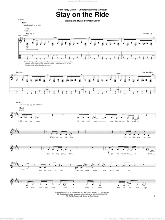 Stay On The Ride sheet music for guitar (tablature) by Patty Griffin, intermediate skill level