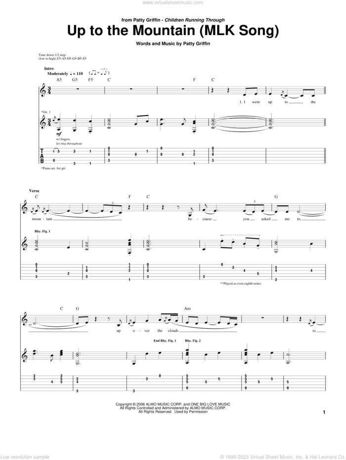 Up To The Mountain (MLK Song) sheet music for guitar (tablature) by Patty Griffin, intermediate skill level