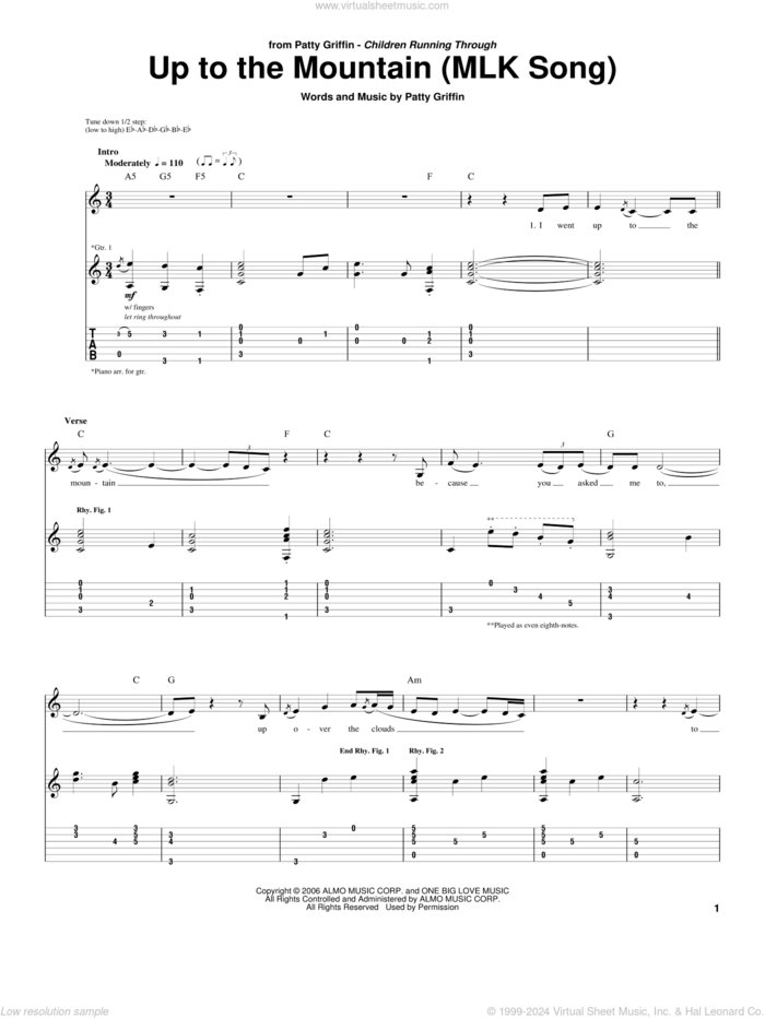 Up To The Mountain (MLK Song) sheet music for guitar (tablature) by Patty Griffin, intermediate skill level