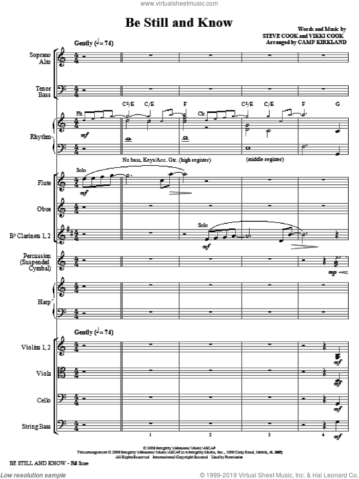 Be Still And Know (COMPLETE) sheet music for orchestra/band (Orchestra) by Vikki Cook, Steve Cook and Camp Kirkland, intermediate skill level