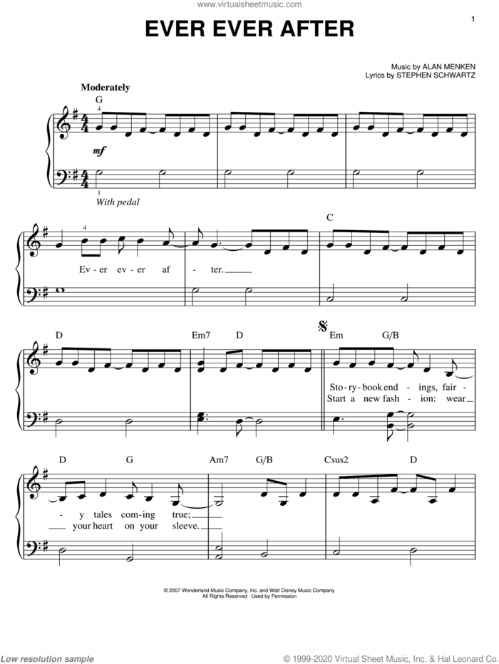 Ever Ever After sheet music for piano solo by Carrie Underwood, Enchanted (Movie), Alan Menken and Stephen Schwartz, easy skill level