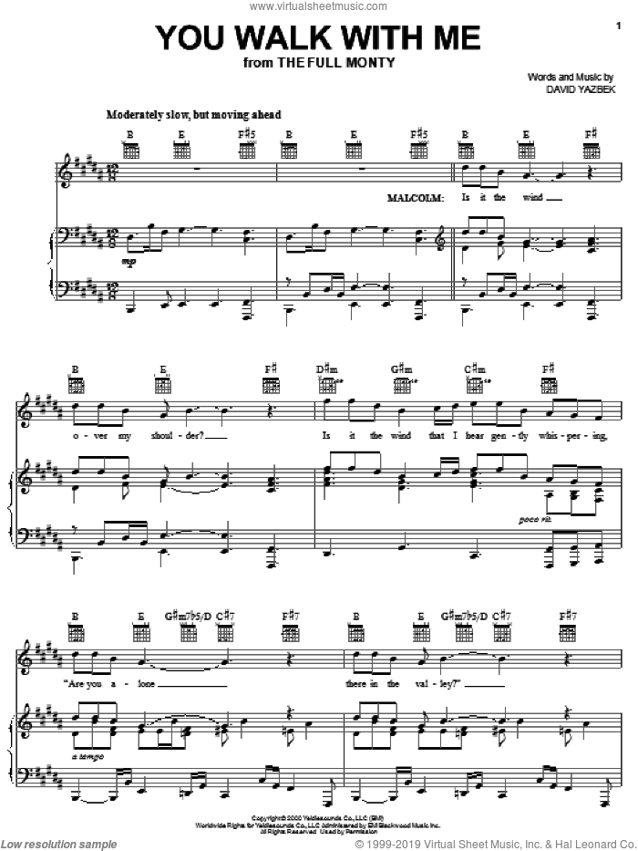 You Walk With Me sheet music for voice, piano or guitar by David Yazbek, intermediate skill level